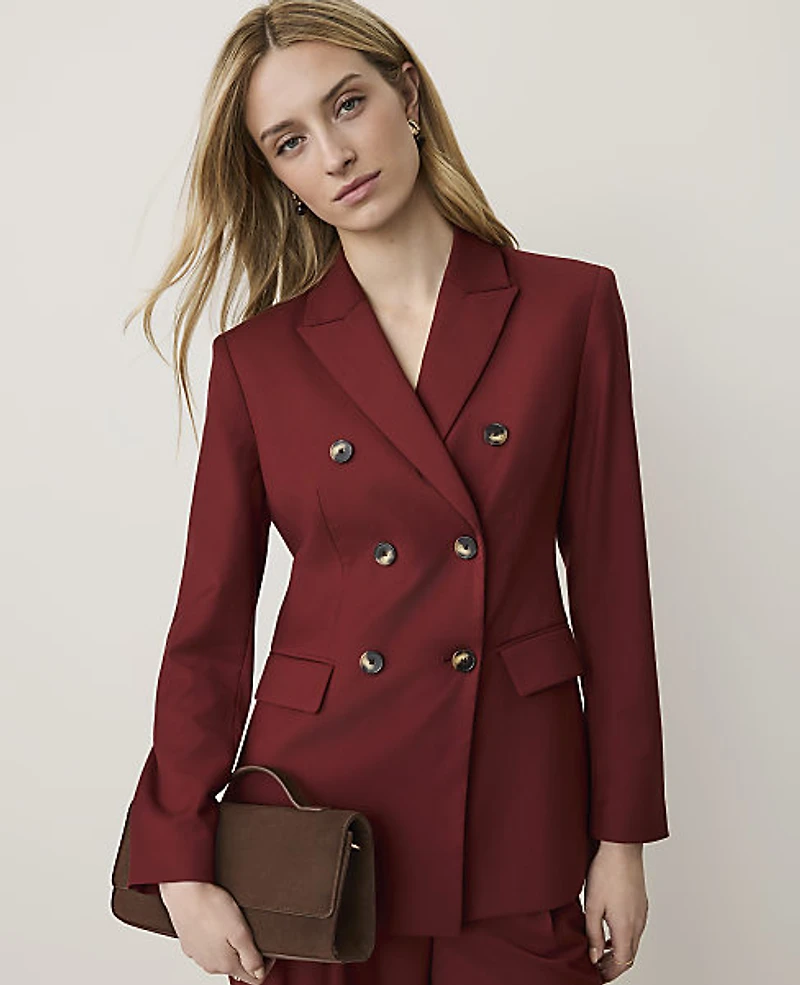 Ann Taylor The Petite Fitted Long Double Breasted Blazer Rich Merlot Women's