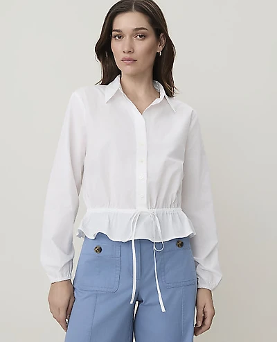Ann Taylor Petite Weekend Tie Waist Blouse White Women's