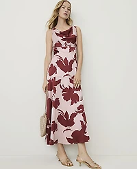 Ann Taylor Petite Floral Cowl Neck Midi Dress Opal Blush Women's
