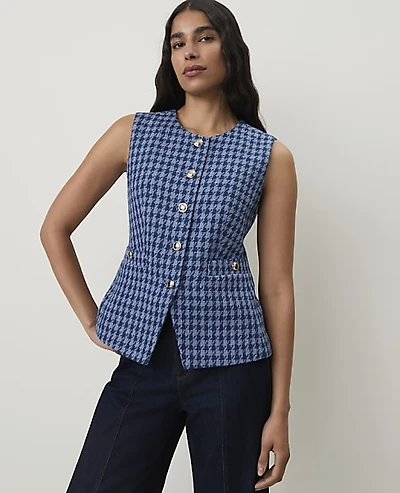 Ann Taylor The Petite Cutaway Vest Tweed Double Blue Women's