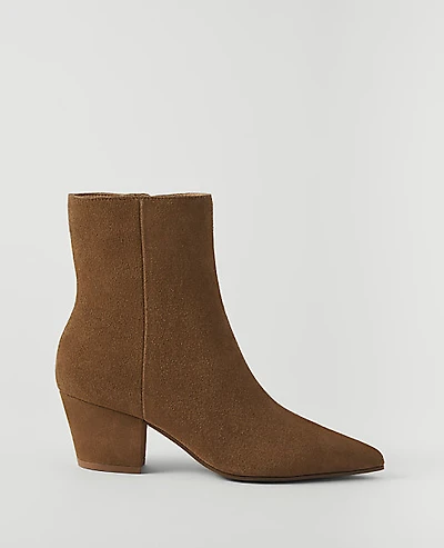Ann Taylor Suede Tapered Heel Bootie Coffee Bean Women's