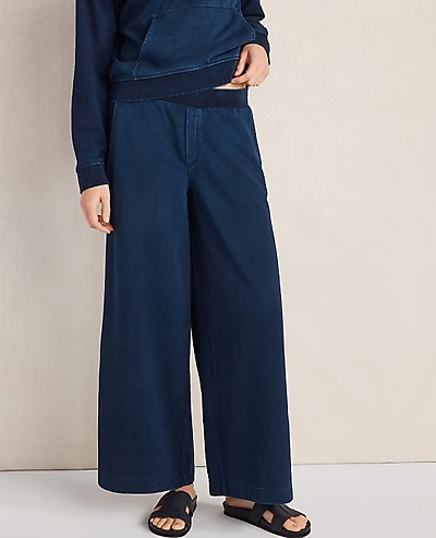 Ann Taylor Haven Well Within Indigo Cotton Terry Wide Leg Pants Size Small Dark Indigo Women's