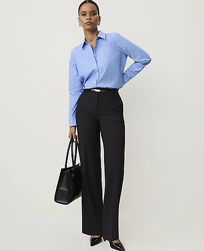 Ann Taylor Striped Relaxed Perfect Shirt White-Blue Women's