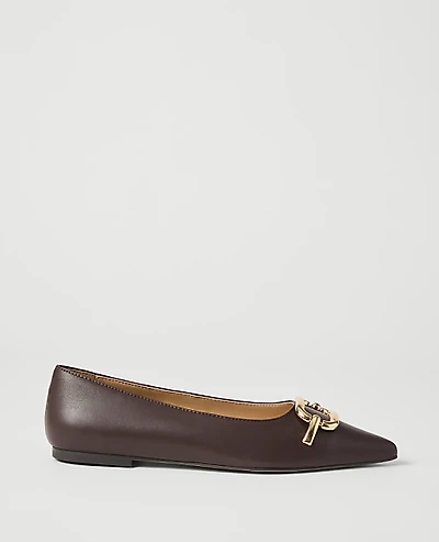 Ann Taylor Leather Buckle Flat Pure Chocolate Women's