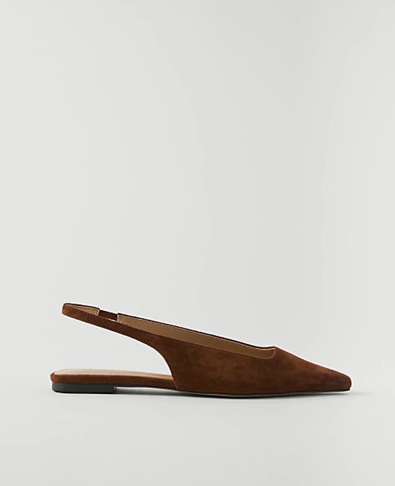 Ann Taylor Suede Slingback Flat Chestnut Brown Women's