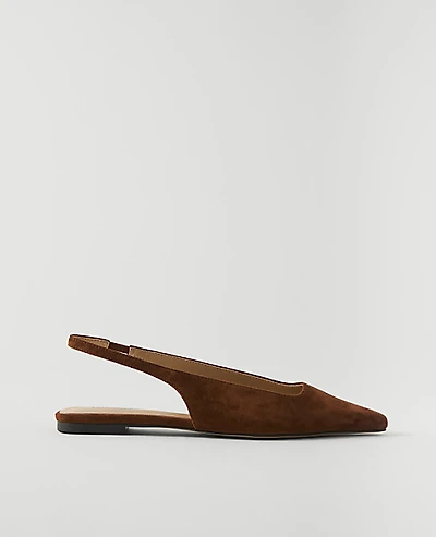 Ann Taylor Suede Slingback Flat Chestnut Brown Women's