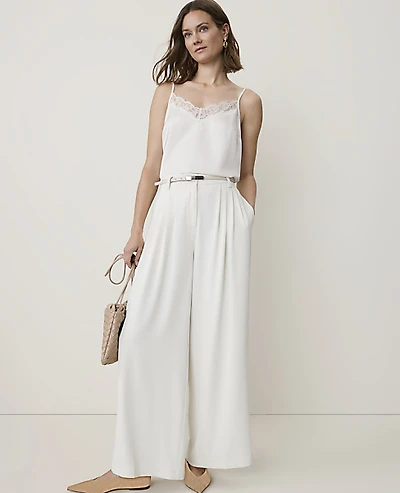 Ann Taylor The Petite Multi Pleated Wide Leg Pant Winter White Women's