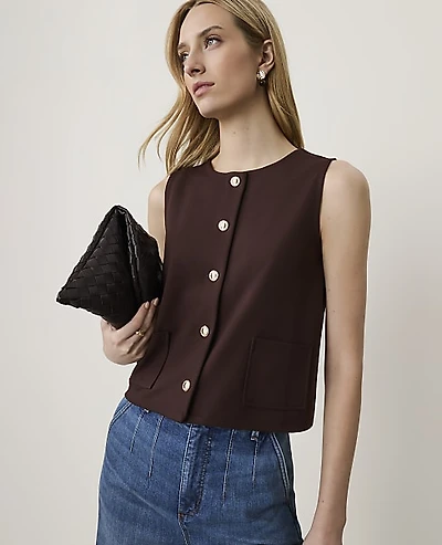 Ann Taylor Petite Button Patch Pocket Top Women's