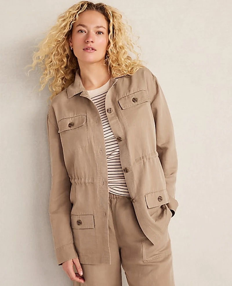 Ann Taylor Haven Well Within Linen Blend Dobby Jacket Neutral Women's
