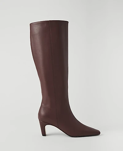 Ann Taylor Leather Skinny Heel Tall Boot Russet Brown Women's