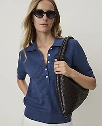 Ann Taylor Weekend Textured Henley Sweater Ink Blue Women's