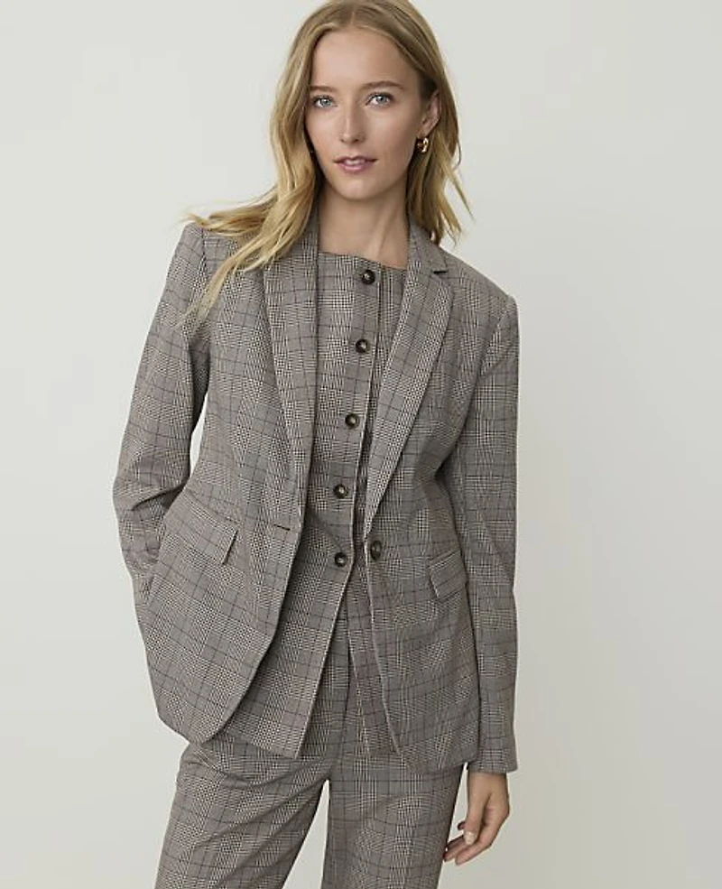 Ann Taylor The Petite Plaid Single Button Blazer Multi Women's