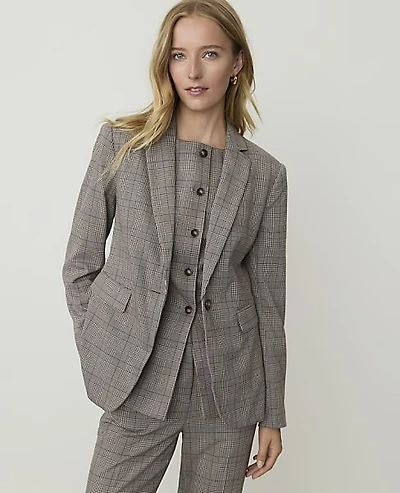 Ann Taylor The Petite Plaid Single Button Blazer Multi Women's