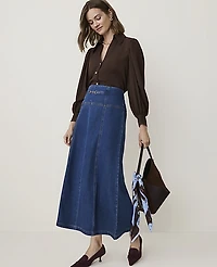 Ann Taylor Petite Horsebit Full Denim Skirt Bright Medium Stone Wash Women's