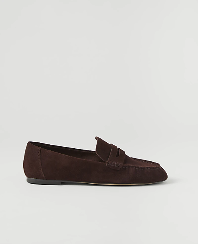 Ann Taylor Weekend Gathered Suede Loafer Java Chip Women's