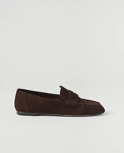 Ann Taylor Weekend Gathered Suede Loafer Java Chip Women's