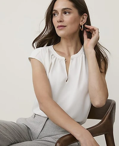 Ann Taylor Petite Mixed Media Keyhole Sleeveless Top Winter White Women's