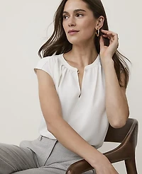 Ann Taylor Petite Mixed Media Keyhole Sleeveless Top Winter White Women's