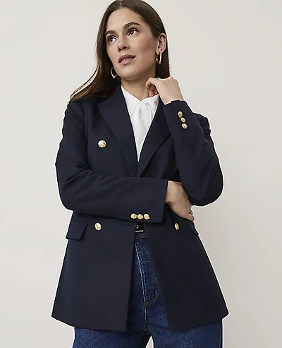 Ann Taylor The Fitted Long Double Breasted Blazer Night Sky Women's