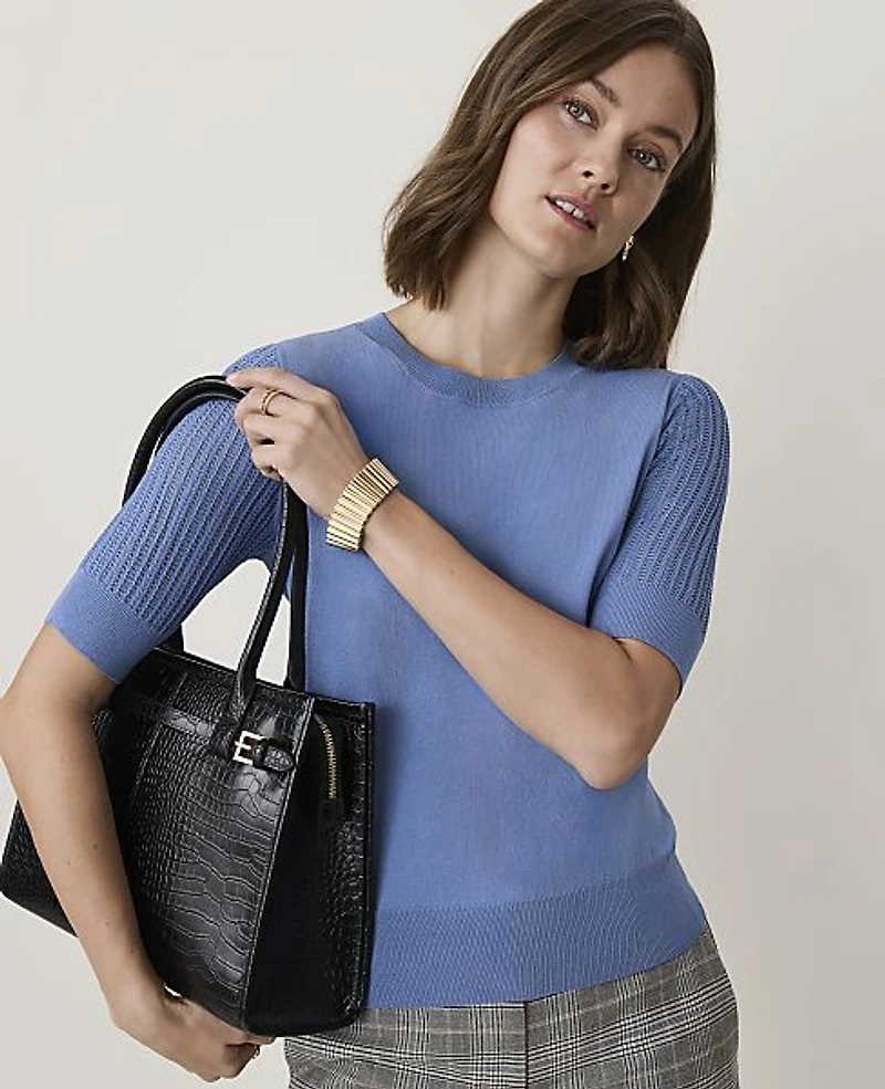 Ann Taylor Petite Pointelle Sleeve Sweater T-Shirt Women's