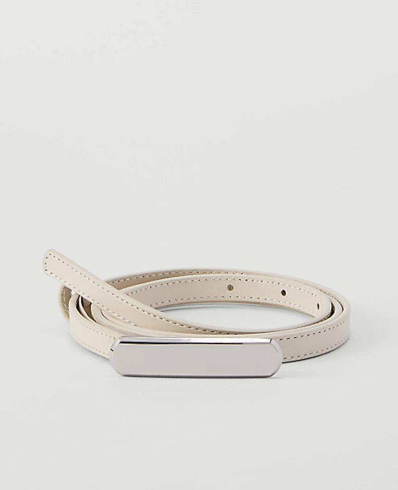 Ann Taylor Skinny Leather Belt Pearl Shadow Women's