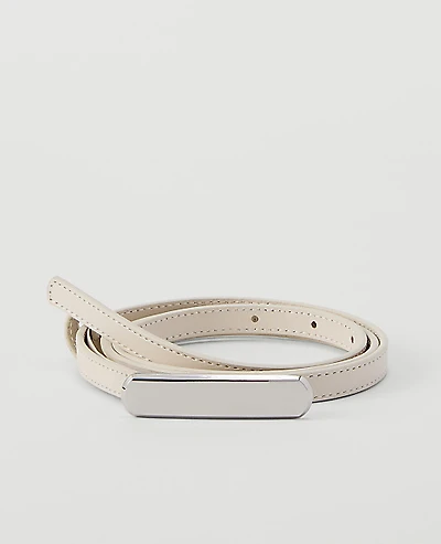 Ann Taylor Skinny Leather Belt Pearl Shadow Women's