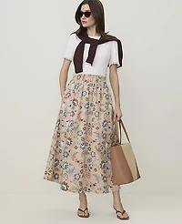 Ann Taylor Petite Weekend Floral Paperbag Midi Skirt Cool Sesame Women's