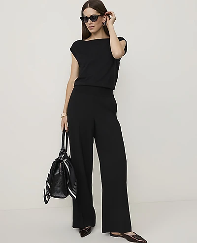 Ann Taylor The Tall Side Zip Wide-Leg Pant Fluid Crepe Black Women's