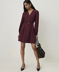 Ann Taylor Petite Belted V-Neck Flare Dress Purest Plum Women's