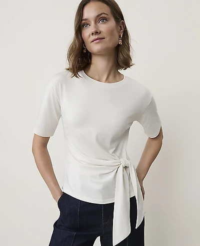 Ann Taylor Petite Tie Waist T-Shirt Winter White Women's