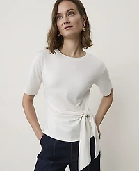Ann Taylor Petite Tie Waist T-Shirt Winter White Women's