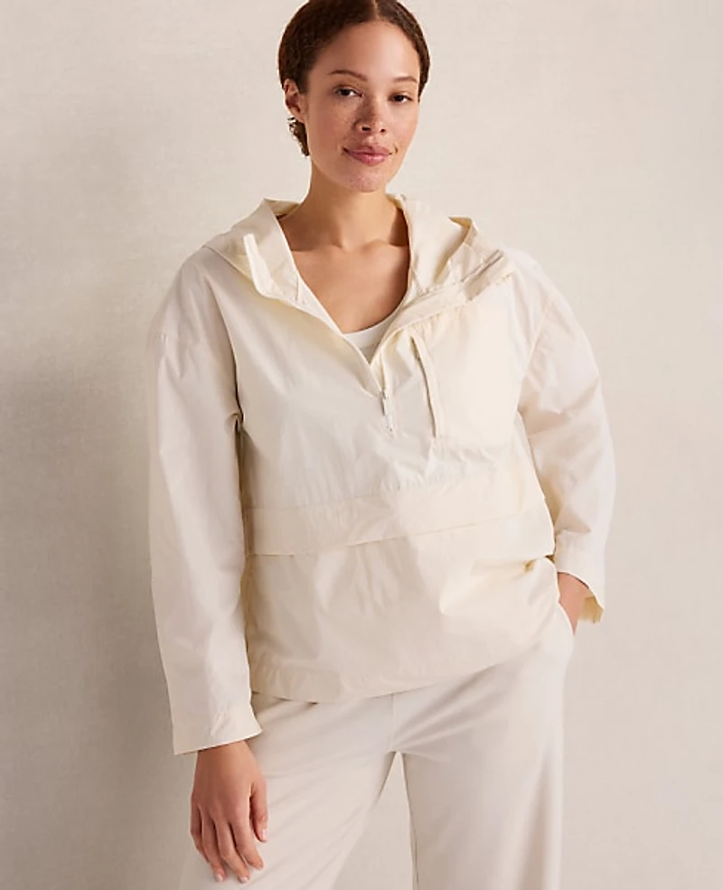 Ann Taylor Haven Well Within Crinkle Nylon Half-Zip Hooded Jacket Sandstone Women's