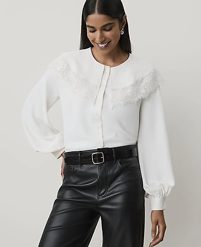 Ann Taylor Lace Cape Collar Blouse Winter White Women's
