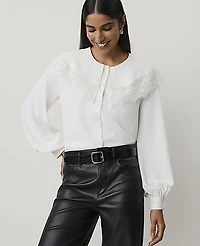 Ann Taylor Lace Cape Collar Blouse Winter White Women's