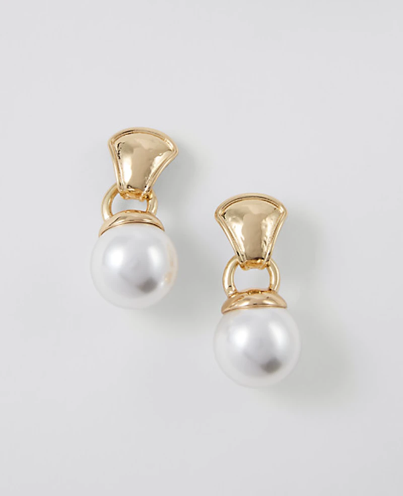 Ann Taylor Pearl Drop Earrings Goldtone Women's