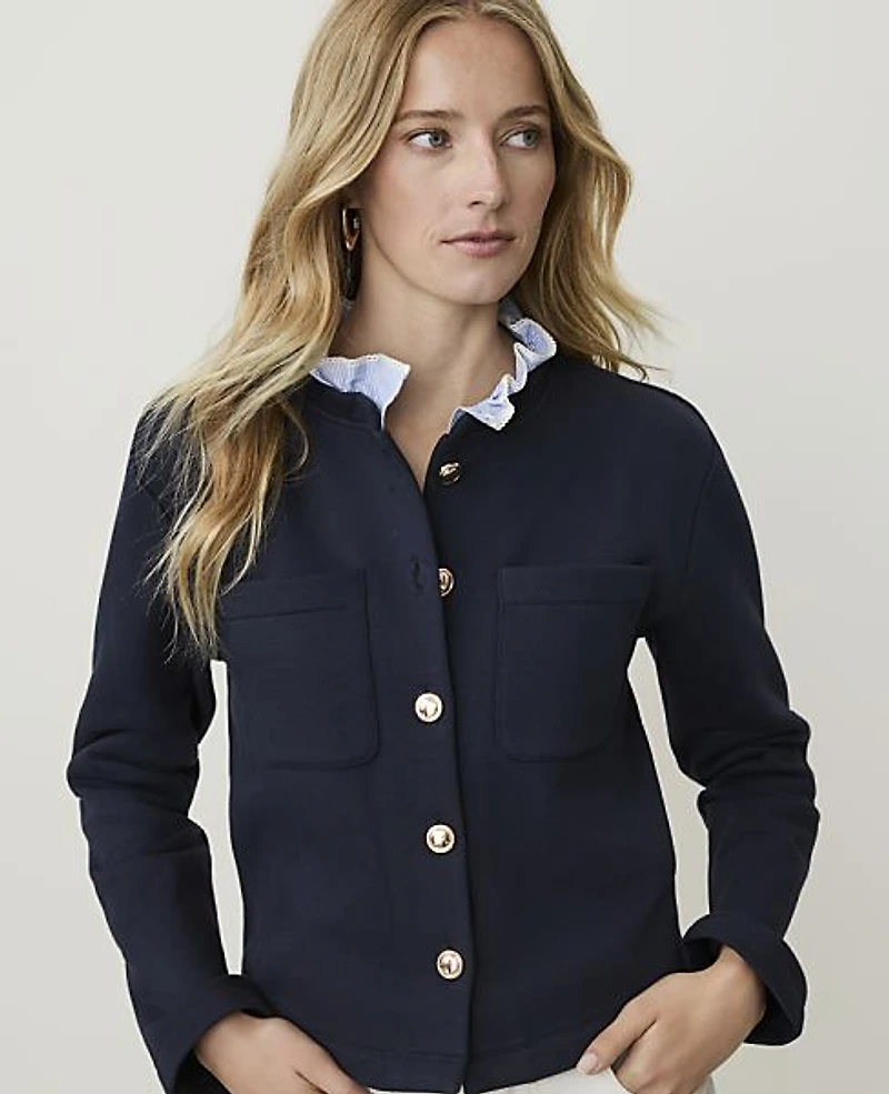Ann Taylor Weekend Ruffle Collar Jacket Night Sky Women's