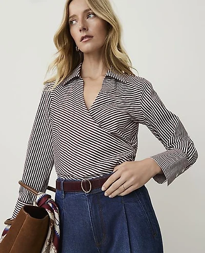 Ann Taylor Striped Wrap Blouse Purest Plum Women's