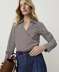 Ann Taylor Striped Wrap Blouse Purest Plum Women's