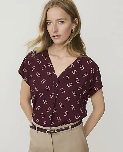 Ann Taylor Geo Pleat Front Top Purest Plum Women's