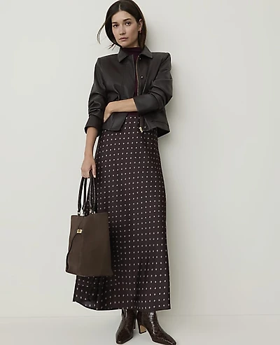 Ann Taylor Petite Geo Print Maxi Skirt Satin French Mocha Women's