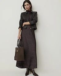 Ann Taylor Petite Geo Print Maxi Skirt Satin French Mocha Women's
