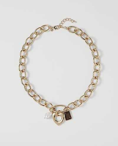 Ann Taylor Heart Charm Necklace Goldtone Women's