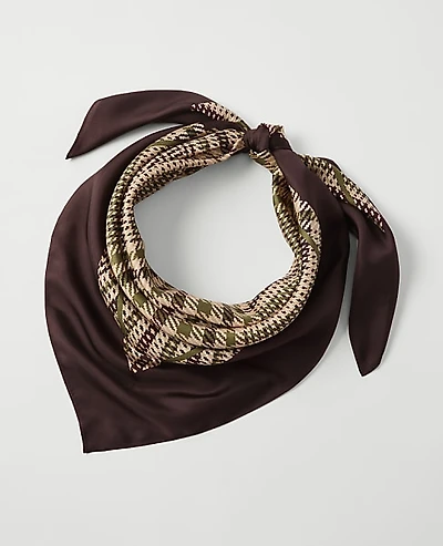 Ann Taylor Plaid Silk Scarf Rich Mocha Women's