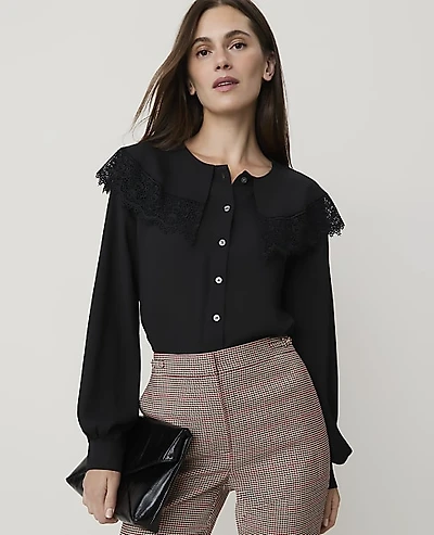 Ann Taylor Lace Cape Collar Blouse Black Women's