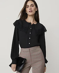 Ann Taylor Lace Cape Collar Blouse Black Women's