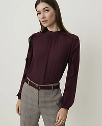Ann Taylor Mock Neck Ruffle Trim Blouse Purest Plum Women's