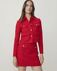 Ann Taylor Petite Collared Jacket Tweed Bright Poppy Women's