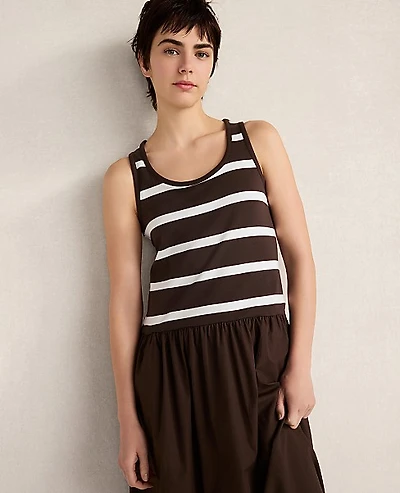 Ann Taylor Haven Well Within Organic Cotton Stripe Midi Dress Fresh Coffee Women's