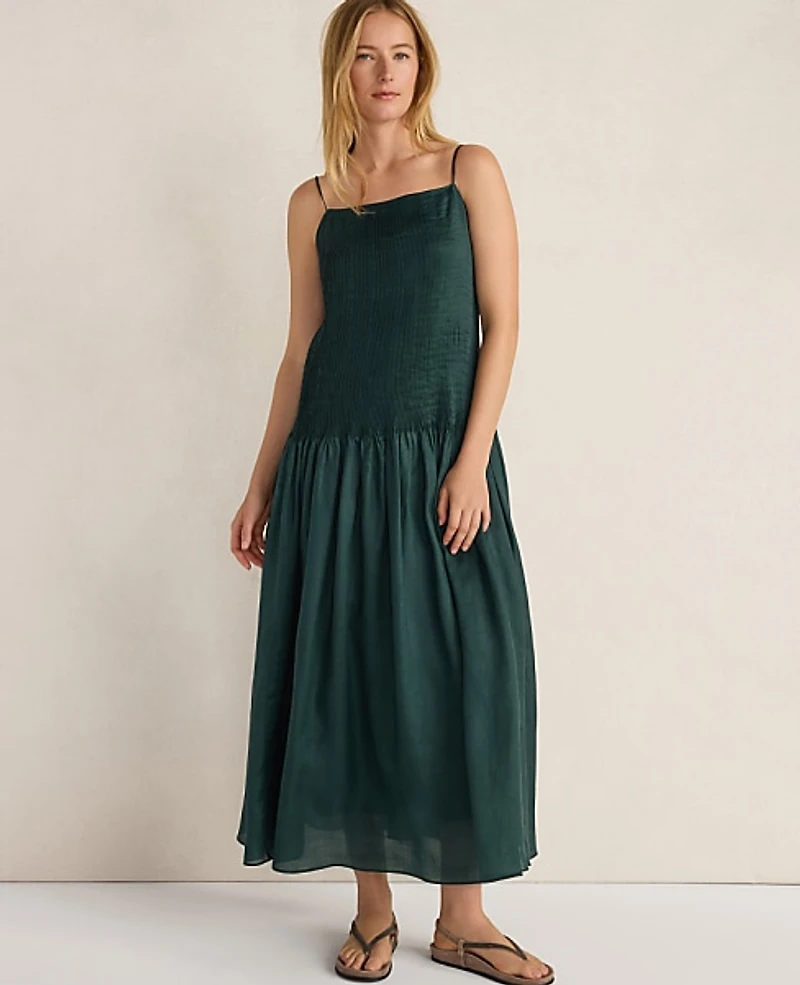 Ann Taylor Haven Well Within Ramie Blend Pleated Maxi Dress Deep Turquoise Women's