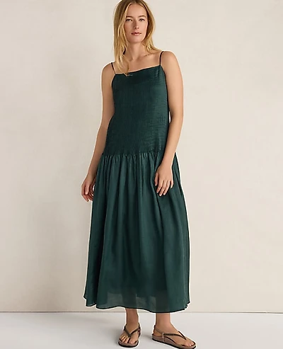 Ann Taylor Haven Well Within Ramie Blend Pleated Maxi Dress Deep Turquoise Women's